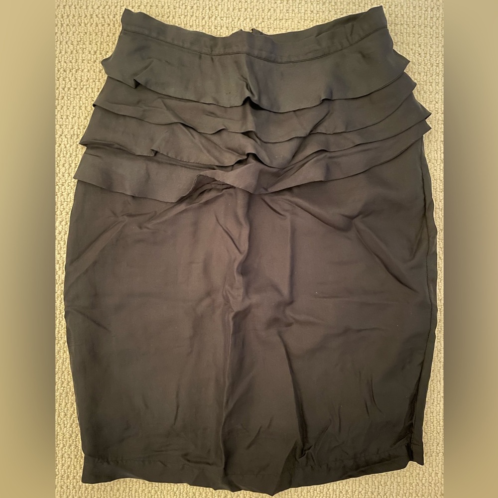 Bolongaro Trevor navy blue silk ruffle pencil skirt All Saints spin off